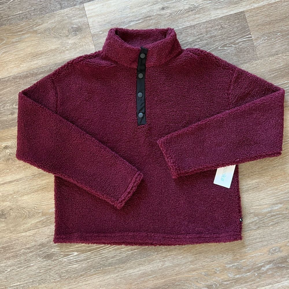 NWT Marika Allie Plush Mock-neck Pullover Size M Maroon Sherpa Fleece 1/4
